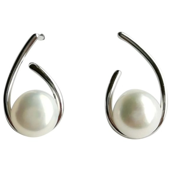 Cultured White Pearl Stud Earrings Sterling Silver - Picture 1 of 6